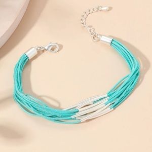 Layered Teal & Silver Bar Bracelet